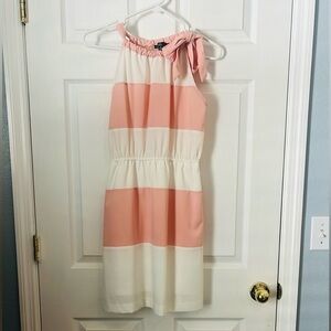Pink and White Striped Lace Back Dress - Small
